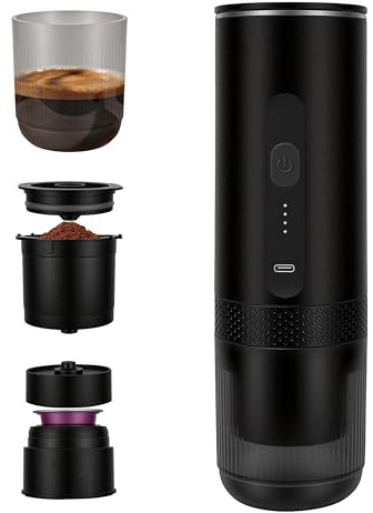 Portable Coffee Maker Electric Espresso Machine, Coffee Espresso Maker for Travel Self-Heating USB-C, Battery Powered with 7800mAh, for Ground Coffee & NS Capsule, for RV, Hiking, Office,Gifts for Men