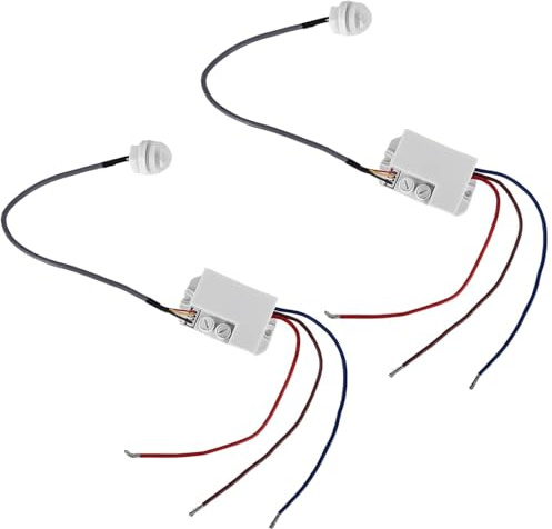 Pack of 2 Mini Motion Detectors 220 V IP20 Flush-Mounted Infrared Sensor 6 m Range Automatic Sensor Switch with Twilight Sensor for Indoor and Outdoor Use Adjustable Delay White