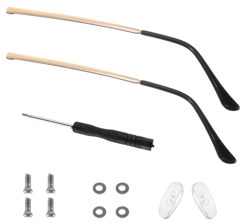 YUXIANLB 1 paire de branches de lunettes en métal de rechange universelles, noires, pour réparation de montures de lunettes, kit d'accessoires de serrage avec vis, tournevis, plaquettes de nez