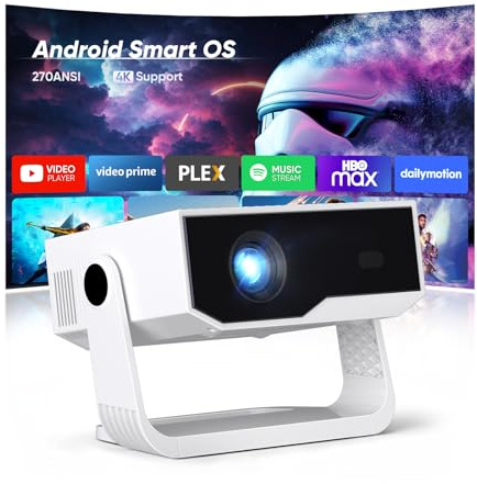 2026 Último proyector Portátil con Android TV, 270ANSI, Soporta 4K/1080P, WiFi 6 y Bluetooth 5.4, Corrección Trapezoidal Automática, Compatible con Móvil, PC, para Cine en Casa
