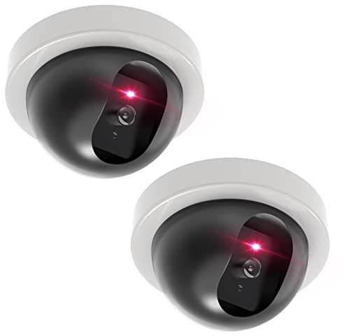 WALI Dummy Fake Security SDW-2 Lot de 2 caméras dôme avec lumière LED Clignotante Rouge