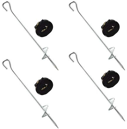 Relaxdays Set de piquets pour trampolines, sangles et ancrage pour sol, acier galvanisé, noir et argent