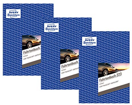 Avery Zweckform 223 Fahrtenbuch - A5, weiß (40 Blatt | PKW | DIN A5, 3 Stück)