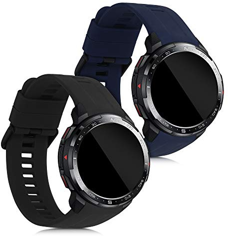 kwmobile 2X Uhrenarmband für Honor Watch GS Pro Armband - Fitnesstracker Band Set aus TPU Silikon - Ersatzarmband Smartwatch - Schwarz Dunkelblau