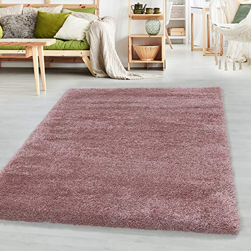 SIMPEX Teppich Wohnzimmer 240 x 340 cm Hochflor Teppich Rosa Moderne Einfarbig Design - Schlafzimmer Teppich Pflegeleicht Extra Weich Extra Flauschig - Carpet Living Room Deko