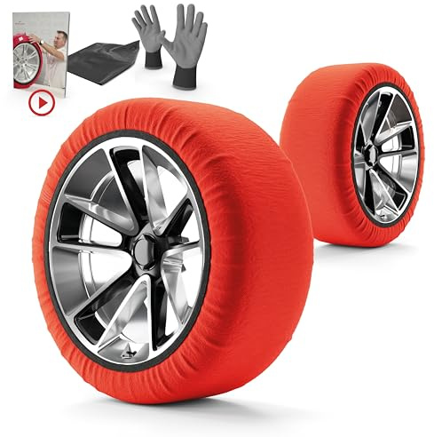 WALSER Textile Schneeketten nach EU Norm 16662-1 homologiert, Qualitätssieger Sehr Gut*, 2er Set Textilschneekette Snow Sock, Anti-Rutsch Auto Schneeketten Winter, Car Snow Chains rot M