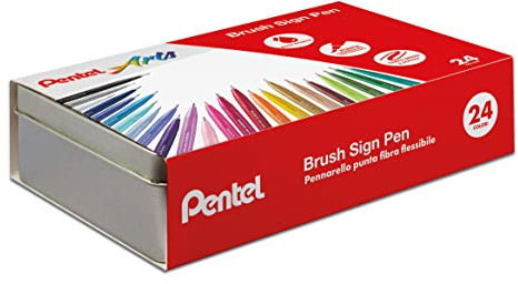 Pentel SES15C Brush Sign Pen confezione regalo in metallo con 24 colori