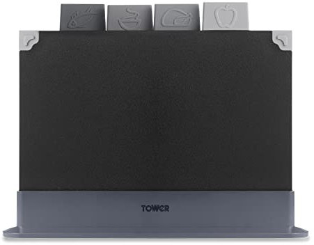 Tower T847041 4pce Chopping Board Set with Stand, Black