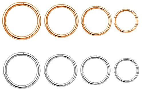 8 st näsringar, näsölor, 316L kirurgiskt stål näsringar allergivänliga näsringar för män och kvinnor piercingsmycken, läppring (roséguld, silver)