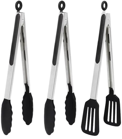 Pharamat 12 Inch Kitchen Tongs Set of 3, Silicone Tongs with Silicone Tips