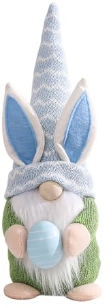 ENLACE Ostern Deko Wichtel, Handgemachte Plüsch Osterhasen Zwerg mit Eiern, Osterhasen Puppen für Osterdekoration Frühlingsdeko Osterngeschenke, Blau