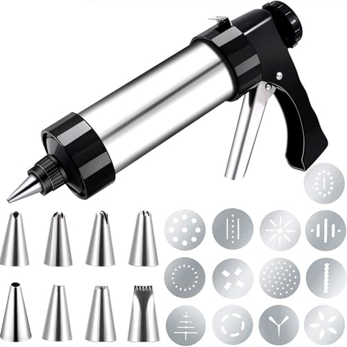 Stainless Steel Pastry Syringe 21Pcs/set Stainless Steel Cookie Decorative Biscuit Hand Pressing Machine Household DIY Baking Tools Kitchen Accessories Cake Syringe Set