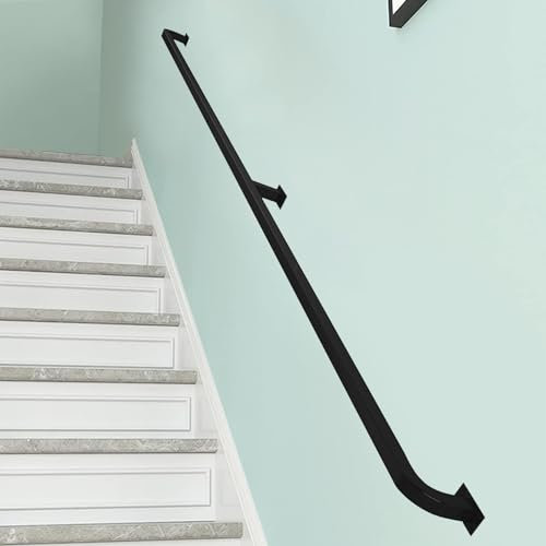 Handläufe für Treppen, 1m 150cm 2m 240cm 3m 4m Schwarzer Metall-Treppenhandlauf Industrielles Eisen-Treppengeländer für den Innen- und Außenbereich Wandmontierte Treppengeländer-Handläufe ( Size : 100