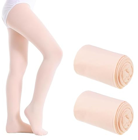 LEOEASIY 2 Paar Ballettstrumpfhose Mädchen, Ballett Strumpfhose Mädchen Elastisch Atmungsaktiv, Gymnastik Strumpfhose Kinder Tanzstrumpfhosen, Leggings Tanzstrumpfhose mit Fuß für Mädchen 6–9 Jahren
