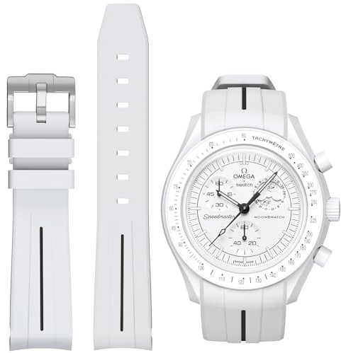BONACE Bracelet de rechange incurvé en caoutchouc souple pour montre Omega x Swatch MoonSwatch/Speedmaster, sans espace entre le boîtier et le bracelet, pour homme et femme (20 mm)