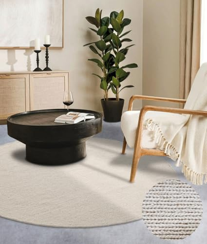 Villeroy & Boch Francois Tappeto di lana rotondo naturale per soggiorno, camera da letto, sala da pranzo, corridoio, cucina, 160 cm
