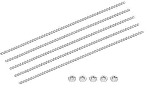 sourcing map 5Set M3-0.5x250mm Fully Threaded Rods, Threaded Rods Bar Studs with Nuts, 304 Stainless Steel Long Thread Screws Hardware for U-Bolts, Anchors, Clamps, Hangers, Silver