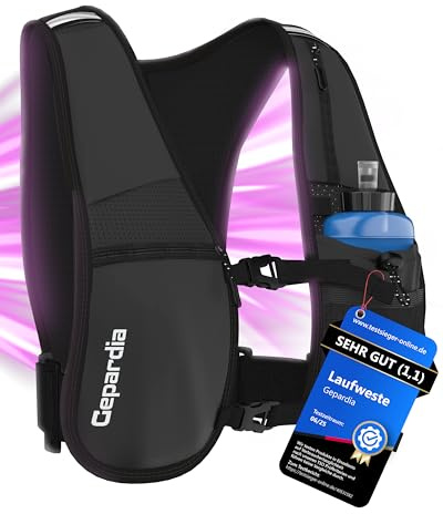Gepardia Laufweste Damen mit Trinkflasche – Ultraleicht, reflektierend, viel Stauraum, Softflask 500 ml inkl., für Running, Joggen, Wandern & Trail