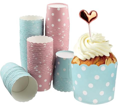 Pirottini per Cupcake 100 Pezzi, Pirottini di Carta Rosa, Carta per Muffin Blu, Per Halloween, Compleanni, Matrimoni, Feste (grande punto d'onda)
