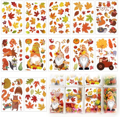 Thanksgivingfest fönsterklistermärke 12 ark Thanksgiving fönsterklistermärken självhäftande höstdekoration fönster tacksägelse höstdekoration höst fönsterbilder