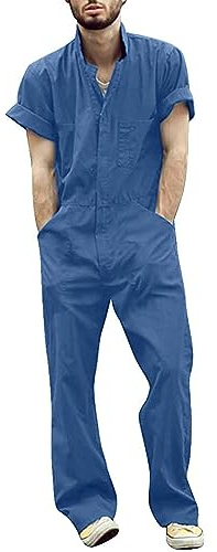Gefomuofe Tuta da lavoro da uomo, a maniche corte, con chiusura lampo, vestibilità larga, da uomo, leggera, da lavoro, estiva