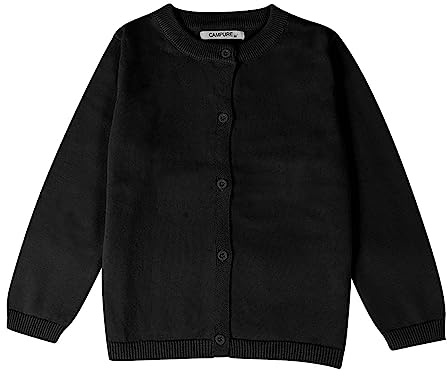 Mjjsk Cardigan tricoté boutonné à col rond pour fille - Confortable - Uni - Manches longues - Décontracté - Automne et Hiver - Vêtements d'extérieur pour enfants, Noir , 5-6 ans