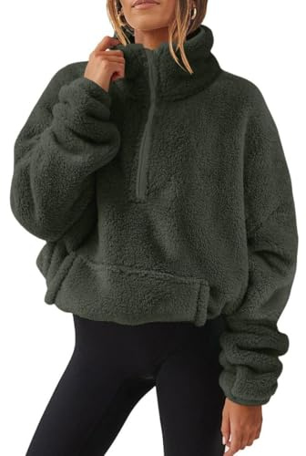 Joligiao Mujer Sudadera Caliente y Esponjoso Sudaderas de Manga Larga con Cremallera Chaqueta con Capucha Jersey de Forro Polar Suéter Sudadera con Capucha Otoño Invierno Talla Grande (Verde,M)