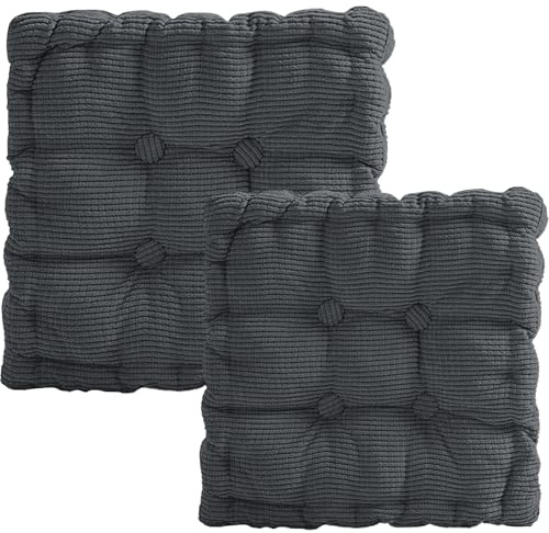 Bcuuozeeing Sittdyna utomhus, set om 2 stolkuddar 40 x 40 cm, 5 cm tjocka sittdynor, fyrkantiga sittkuddar, golvkuddar för trädgårdsstol, kök eller matsal, för inomhus och utomhus, mörkgrå