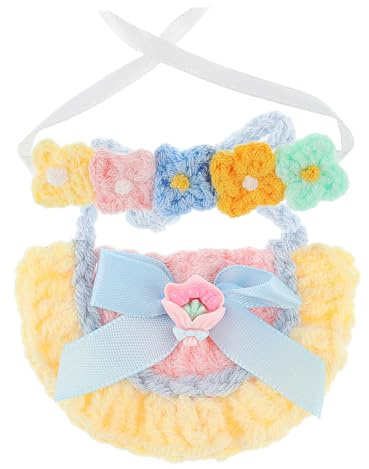 HONITANO Accessori Bambole Per Vestiti Fascia Floreale Tricotata e Bavaglino Bandana in Cotone Morbido Adatti Per Foto e Gioco