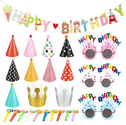 ZaoGoin 25 Partyhüte, Partyhüte Für Kuscheltiere, Kindergeburtstag-Ausstattung Mit Spaßfaktor, Geburtstagsparty-Zubehör Für Kinder Von 3-12 Jahren, Familienfeiern Und Themenpartys