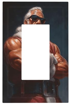 Muskulöser Weihnachtsmann, schwarze Sonnenbrille, Lichtschalter, Wandplatte, Blende, Einzelwippe, 1-Gang-Dekorator, Steckdosenabdeckungen für Zuhause, Küche, Zimmer, Badezimmer, Dekor