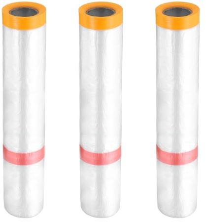 QUARKZMAN 3 Rollos De Película De Enmascaramiento Pretapeada 400cm x 10m Cinta Adhesiva Doble Y Lona Plástica Para Pintores Película Plástica Con Cinta Para Cubrir Pintura Automotriz