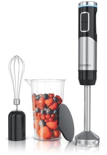 Arendo - Stabmixer kabellos - 200 Watt – mit Akku - Edelstahl Handmixer – Pürierstab – Schneebesen – Messbecher – stufenlose Geschwindigkeit – Tastensperre - Set