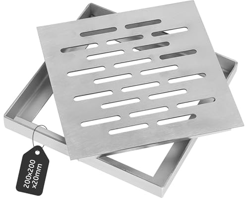 DBREAKS Copertura Scarico a Pavimento in Acciaio Inox con Telaio, griglia di Scarico Quadrata, Antiscivolo, Copertura per Scarico per Esterni, Giardino, terrazza (200 x 200 x 20 mm)