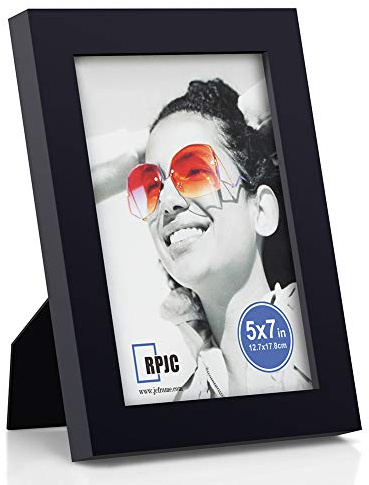 RPJC 5x7 Solid Wood Picture Frame with Real Glass Cover Black