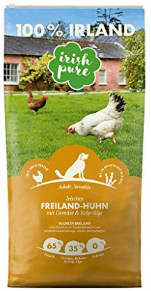 Irish Pure Trockenfutter Adult | 4kg | Freiland-Huhn mit Kelp-Alge & Gemüse | Hoher Fleischanteil | Getreidefrei | Sensitiv | Hundetrockenfutter | Hundefutter für alle Rassen