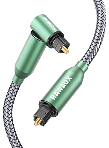 RAWAUX 1M Optical Cable, 90 Degree Audio Right Angle Digital SPDIF Cable Gold-plated Plug Fiber Optic Compatible with Soundbar to TV, Home Theater, PS4, Xbox, Playstation, Green