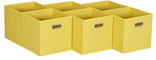 Household Essentials Yellow Fabric Storage Bins with Handle, Bright (Pack of 6)