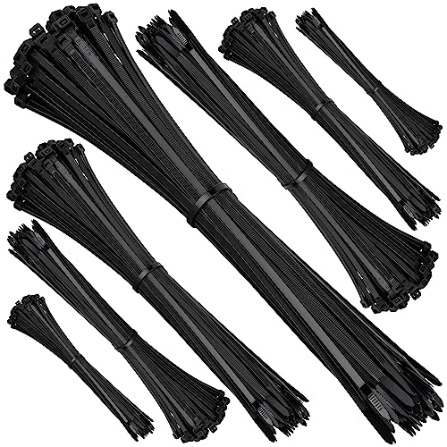 ISOLATECH Kabelbinder schwarz uv beständig groß klein lang flach Set 650 Stk je 100 Stk: 100mm x 2,5mm, 150mm x 2,5mm, 200mm x 3,6mm, 250mm x 3,6mm, 300mm x 3,6mm, 370mm x 4,8mm + 50 Stk 450mm x 7,6mm