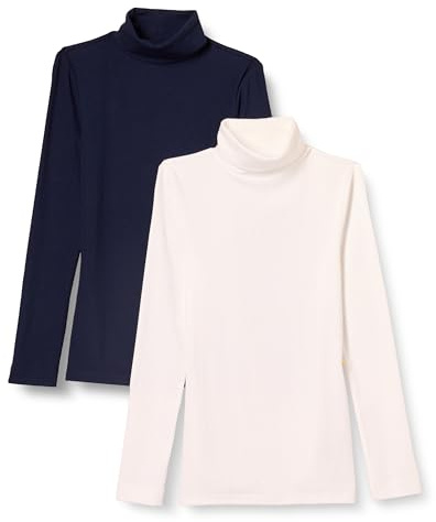 Amazon Essentials Top Interior en Punto Acanalado con Cuello Alto, Manga Larga y Corte Entallado (Disponible en Tallas Grandes) Mujer, Pack de 2, Azul Marino/Blanco, L