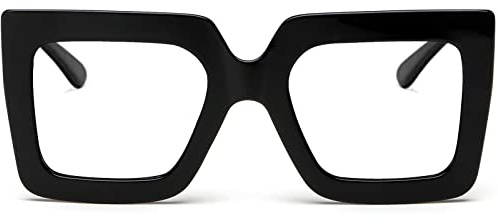 AIEYEZO Oversized Square Blue Light Glasses for Women Cute Big Frame Glasses Fashion Clear Multi-Color Computer Eyewear (Black)