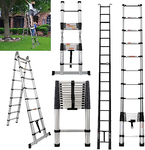 3.8M/12.5FT Telescopic Ladder Multi-Purpose Aluminium Portable Telescoping Ladder, Portable Loft Straight Ladders for RV, Attic, Home and Outdoor Work