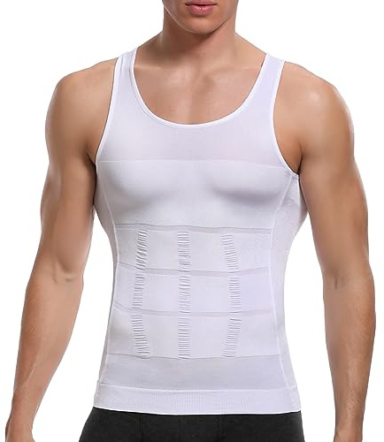 SLIMBELLE Men's Body Shaper Vest Slimming Vest Elastic Shapewear Compression Shirt for Men Slim Tummy Control Waist Trainer Shaper Tank Top White