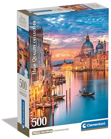 Clementoni Jigsaw Puzzle Collection - Lighting Venice 500 Pieces - Poster Included, Puzzle For Adults 14-99 Years, Gift For Men/Women, City, Landscape Italy, Made In Italy, 35542
