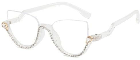 HPIRME Vintage-Halbrahmen-Diamant-Brillenfassungen für Damen, Cat-Eye-Brillen mit Strasssteinen, 1, Einheitsgröße
