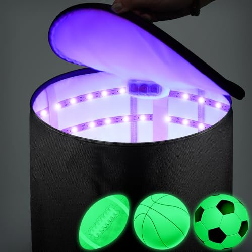Hiboom UV Light Quick Glow Charger Large LED Recharging Bag for Glow in The Dark Kickball Dodgeball Soccer Football Basketball Volleyball Glow in The Dark Game Teen Adult Sport Enthusiast (12 Inch)