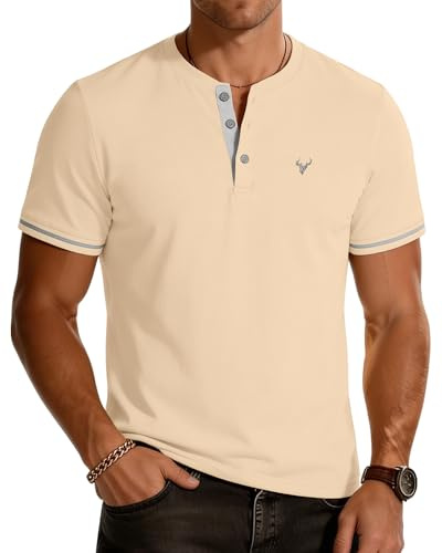 KUYIGO Men's Embroidered Henley T-Shirt Short Sleeve Casual Sports Knit Top