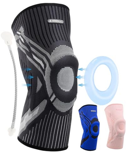 INDEEMAX Kniebandage Männer und Damen,Kompression Kniestütze mit Seitlichen Stabilisatoren & Patella-Gel Polster, Bandage Knie für Lindert Knieschmerzen, ACL, Meniskusriss, Arthritis, Schwarz,L