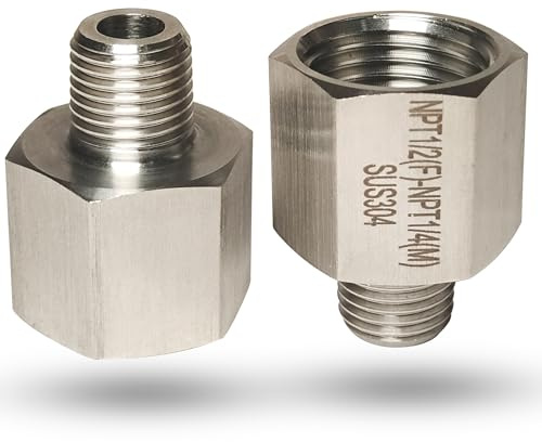 1/4 Inch Male to 1/2 Inch Female Reducer Adapter, 304 Stainless Steel Reducer Pipe Extension Connector, 1/2 NPT Female X 1/4 NPT Male Reducing Pipe Fittings Adapter (1/2 female X 1/4 male)