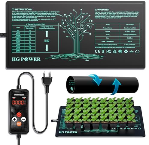 HG Power Tappetino Riscaldante con Termostato, Tappetino Riscaldante Piante per Serra Interna, Tappeto Riscaldante Piante Rettili con Regolatore di Temperatura, Grow Box, 53 cm x 25 cm, 55W